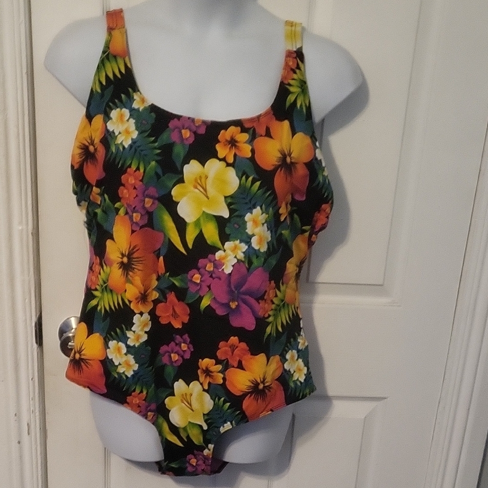 Swim 365 Floral One-Piece Swimsuit in Black with Tropical Flowers